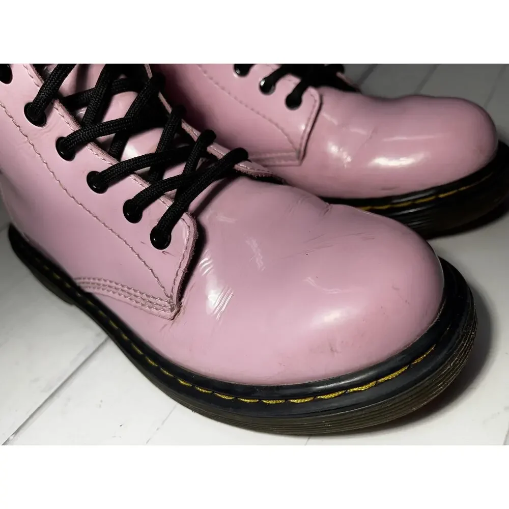 Dr. Martens 1460 J Boots Youth Size 2 Pink‎ Leather Lace Up Combat Shoes Zip